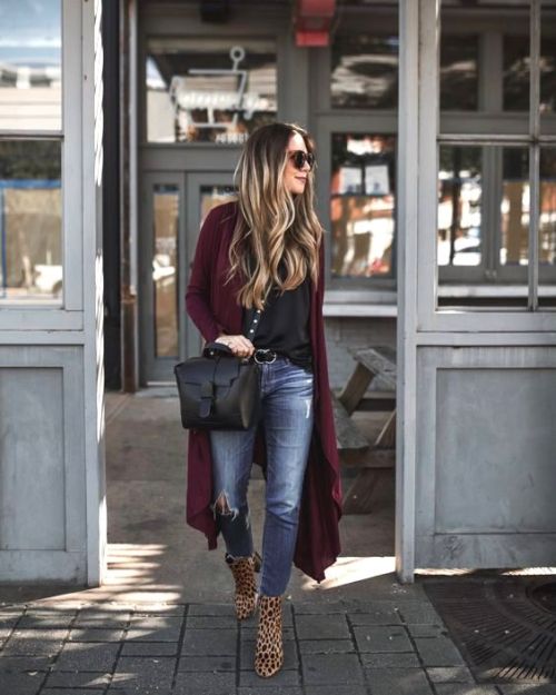 maroon cardigan outfit