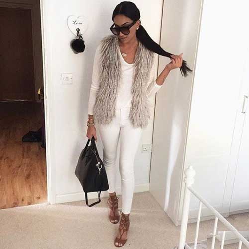 white fur vest outfit