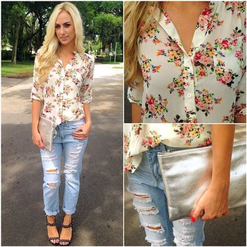 white floral shirt outfit