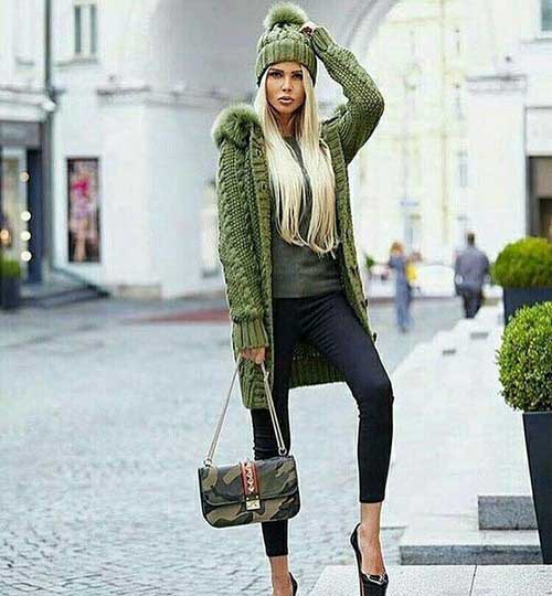 outfit with green cardigan