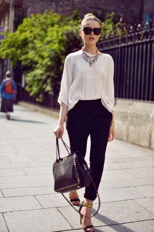 white blouse and black pants outfit