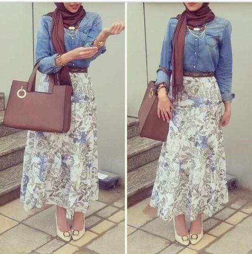 denim shirt with maxi skirt