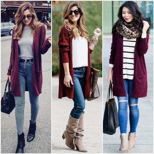 long burgundy cardigan outfit