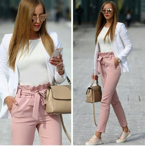 blush pink and white outfit