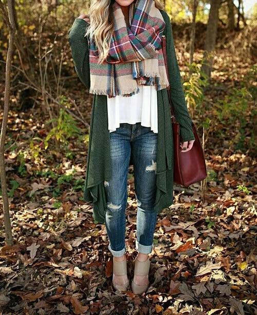 outfit with green cardigan