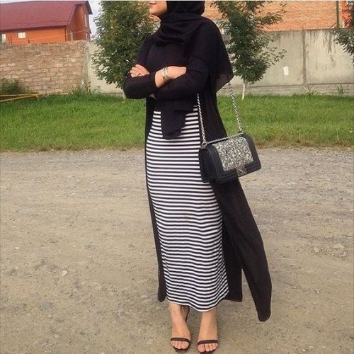 striped dress with cardigan