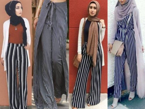 navy blue and white striped palazzo pants