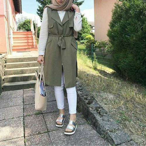 olive and white outfit