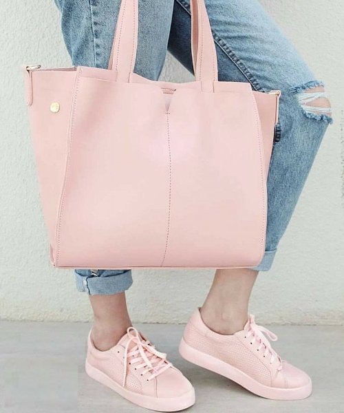 pastel pink shoes and bag