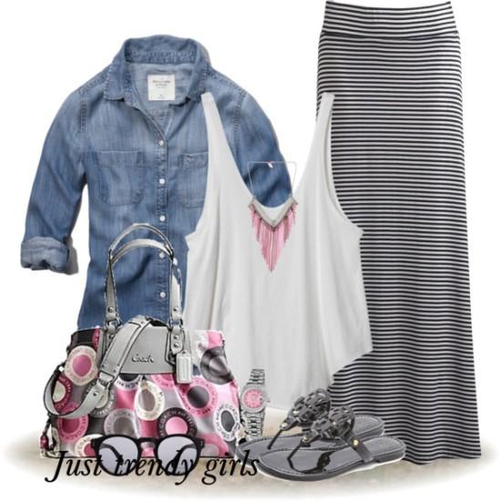 Stripes maxi skirts styling ideas | | Just Trendy Girls