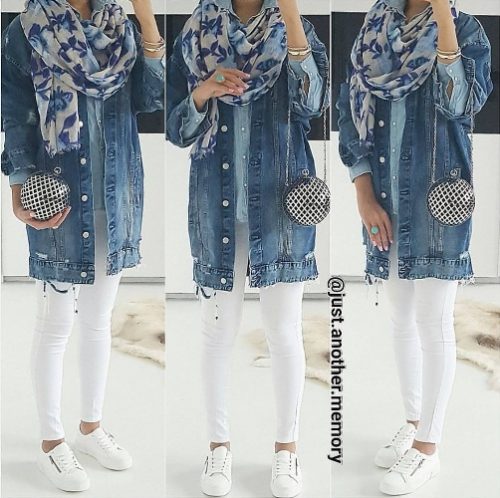 outfit with long denim jacket