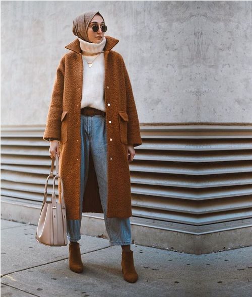 Cozy furry coats with hijab styles | | Just Trendy Girls