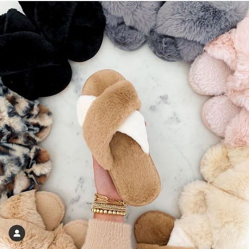 Cute holiday pajamas and furry slippers | Just Trendy Girls